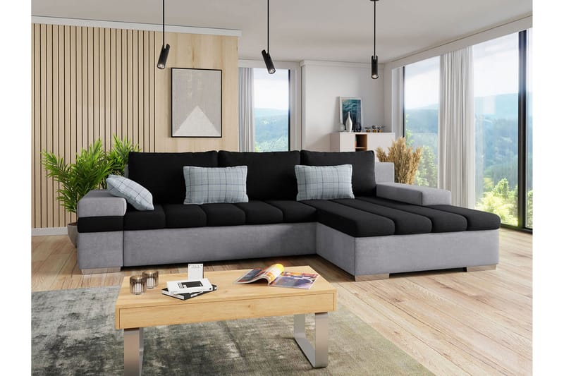 Naoma Sovesofa m. Divan 3-seters L-formet - Svart/Grå - Møbler - Sofaer - Sovesofaer