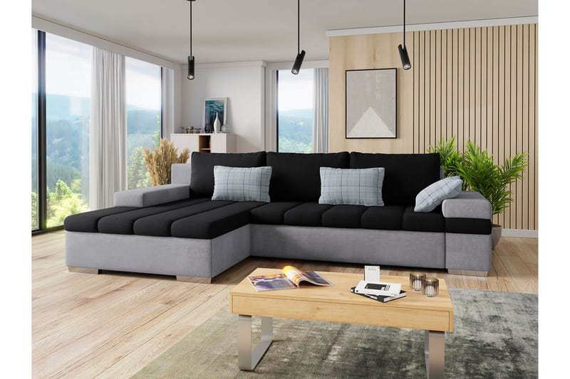 Naoma Sovesofa m. Divan 3-seters L-formet - Svart/Grå - Møbler - Sofaer - Sovesofaer