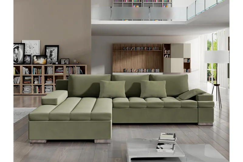 Naoma Sovesofa Med 3-Seters Divan - Grønn - Møbler - Sofaer - Sovesofaer