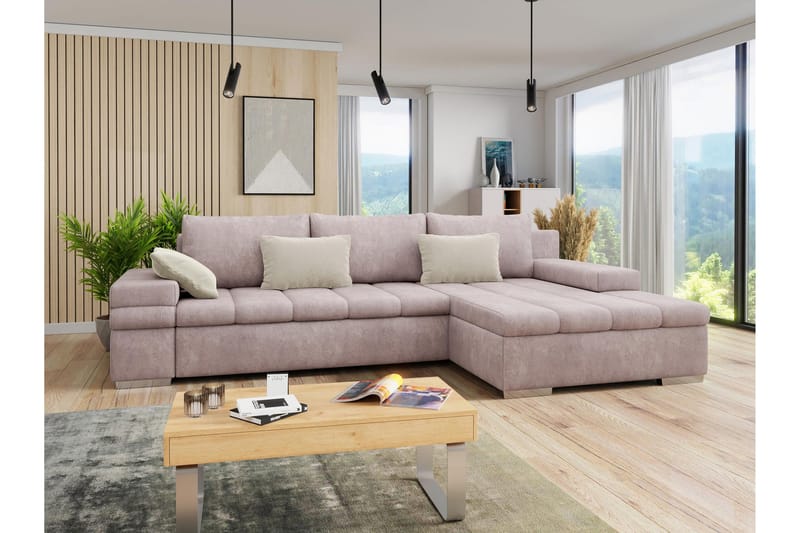 Naoma Sovesofa med Divan 4-sits - Rosa - Møbler - Sofaer - Sovesofaer