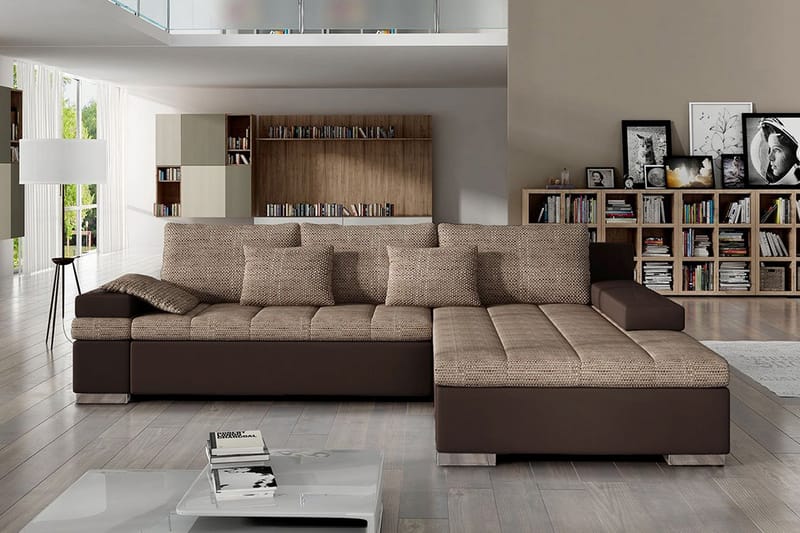 Naoma Sovesofa med Divan Høyre - Beige/Brun - Sovesofaer - Sovesofa divan - Skinnsofaer