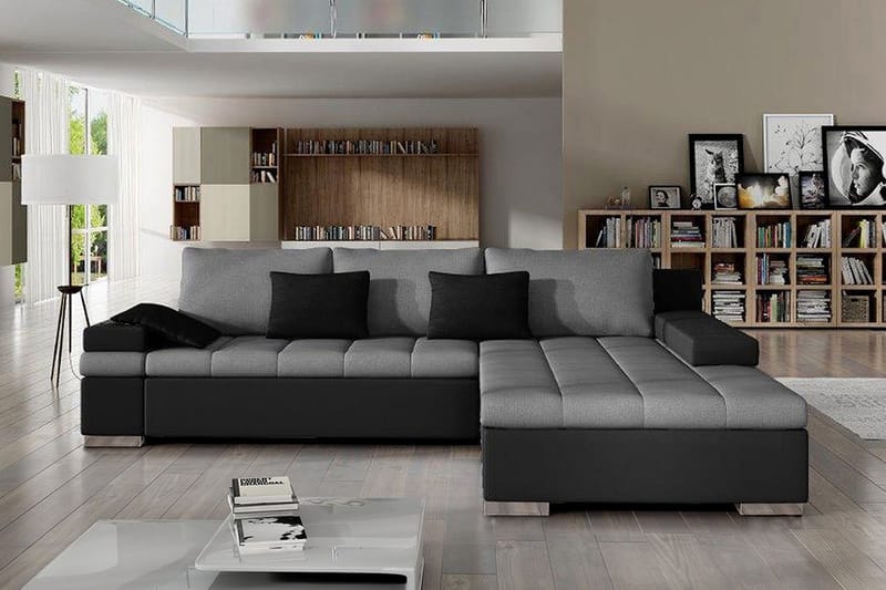 Naoma Sovesofa med Divan Høyre - Svart/Grå - Møbler - Sofaer - Sovesofaer