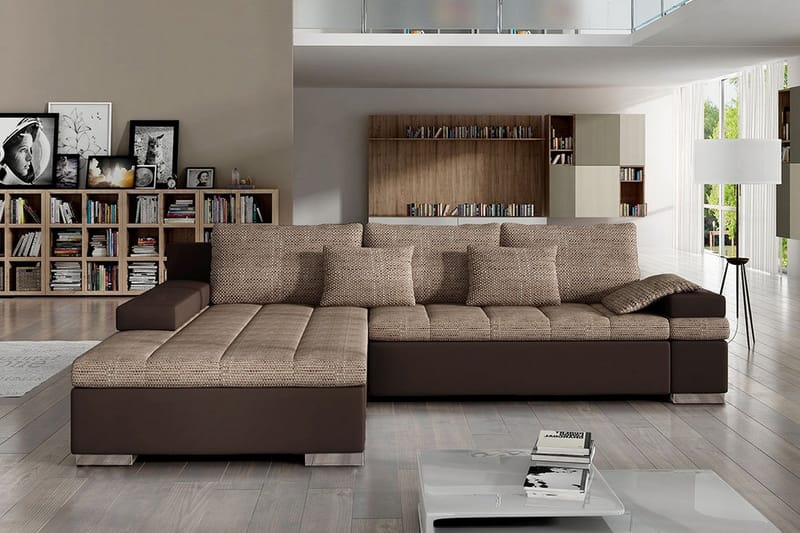 Naoma Sovesofa med Divan Venstre - Beige/Brun - Sovesofaer - Sovesofa divan - Skinnsofaer