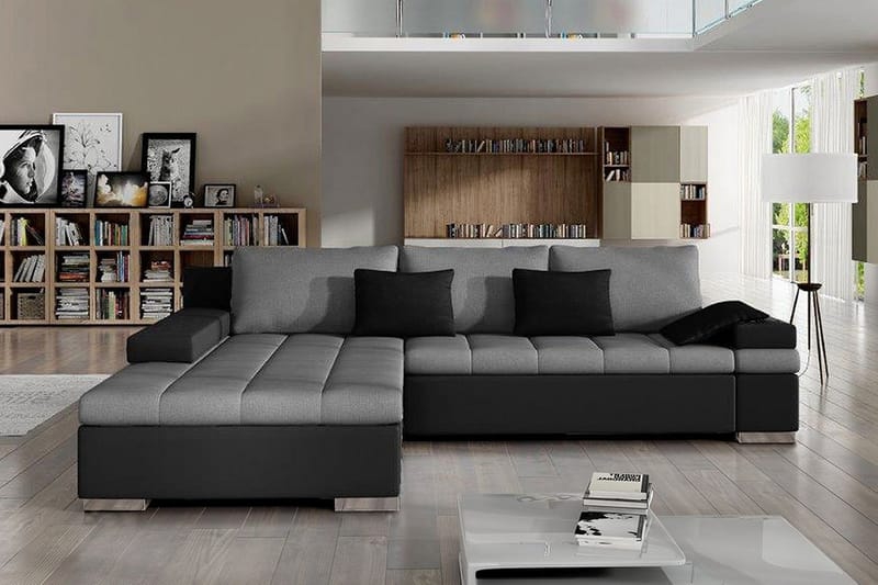 Naoma Sovesofa med Divan Venstre - Svart/Grå - Møbler - Sofaer - Sovesofaer