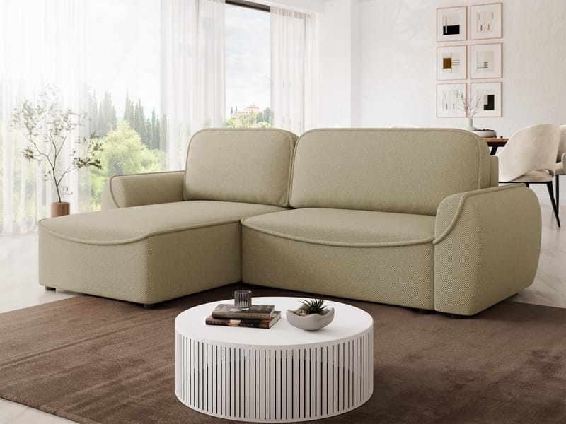 Navrel 3-seters Sovesofa med Sjeselong og Oppbevaring - Beige - Møbler - Sofaer - Sovesofaer