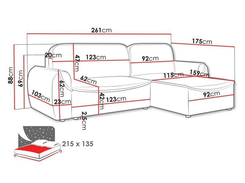 Navrel 3-seters Sovesofa med Sjeselong og Oppbevaring - Lys beige - Møbler - Sofaer - Sovesofaer