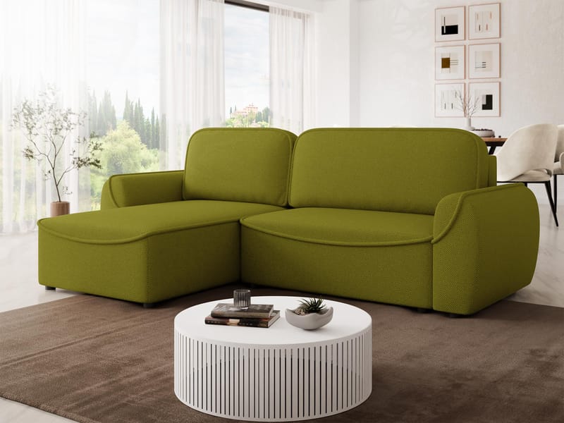 Navrel 3-seters Sovesofa med Sjeselong og Oppbevaring - Oliven - Møbler - Sofaer - Sovesofaer