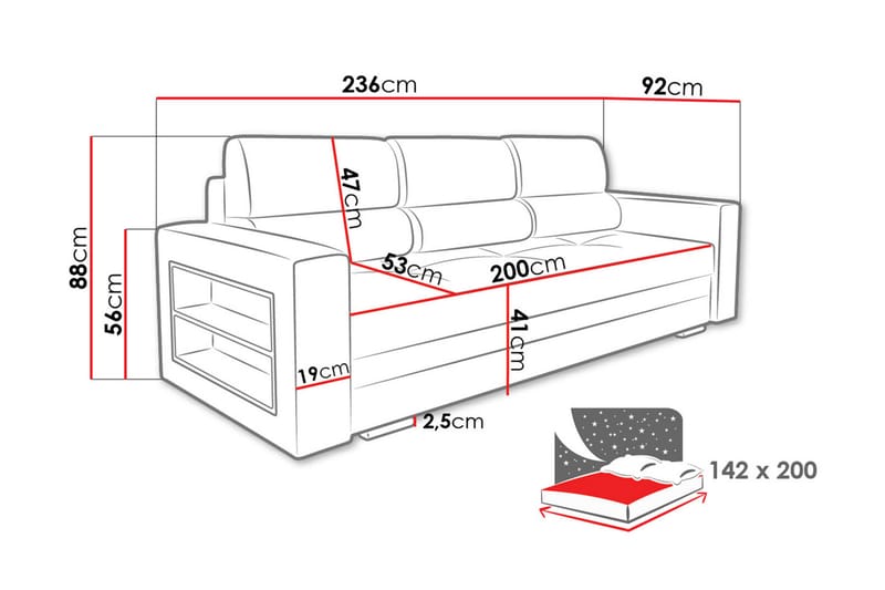 Nemo Sovesofa 236x92x88 cm - Sovesofaer - 3 seters sovesofa