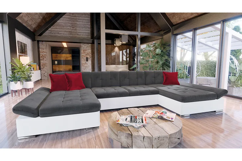 Niesha U-sovesofa - Grå/Hvit/Rød - Møbler - Sofaer - Sovesofaer