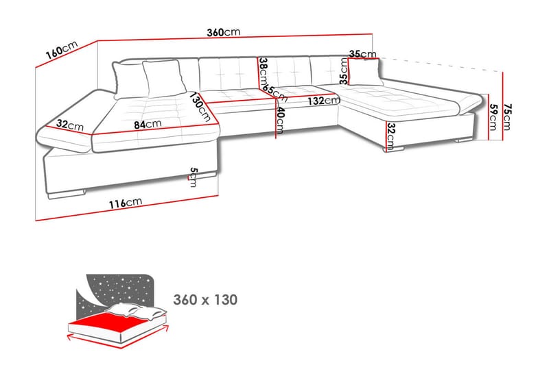 Niesha U-sovesofa - Svart - Møbler - Sofaer - Sovesofaer
