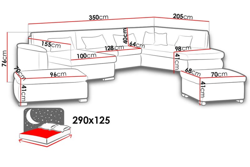 Niko U-sovesofa 350x205x76 cm - Beige / Grå - Møbler - Sofaer - Sovesofaer