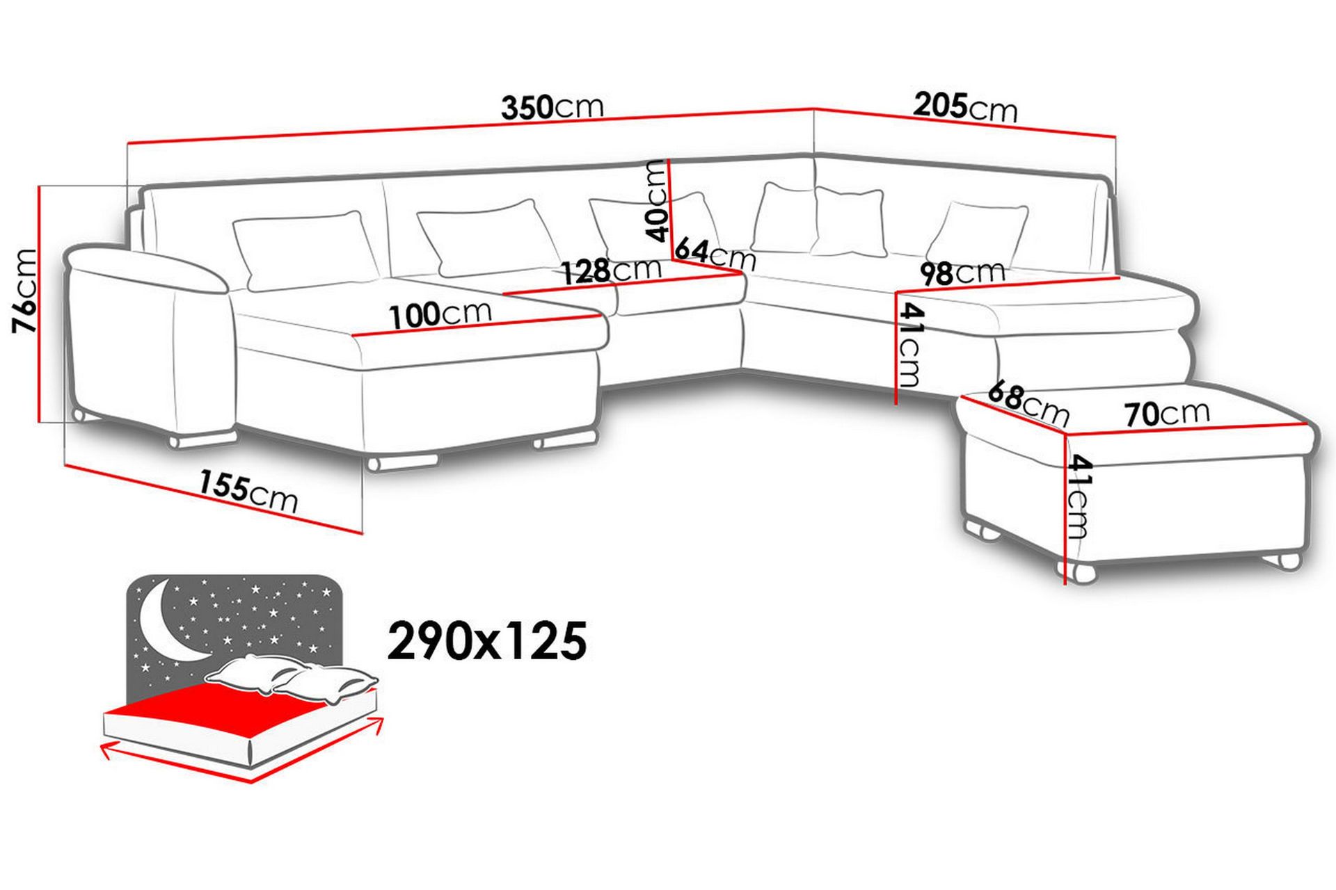 Niko U-sovesofa 350x205x76 cm - Beige / Grå - M�øbler - Sofaer - Sovesofaer