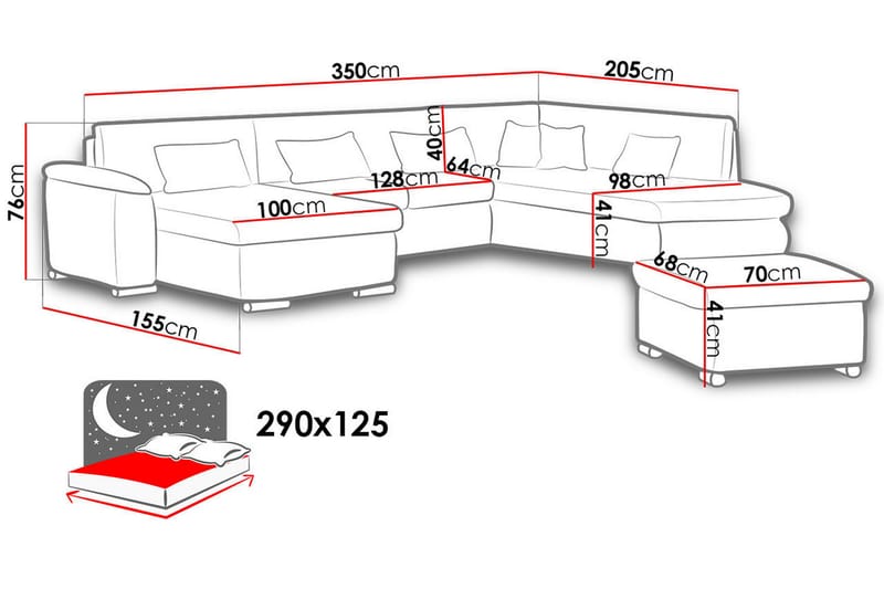 Niko U-sovesofa 350x205x76 cm - Beige / Grå - Møbler - Sofaer - Sovesofaer