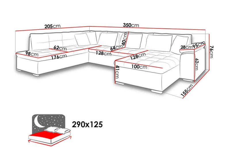 Niko U-sovesofa 350x205x76 cm - Beige / Grå - Møbler - Sofaer - Sovesofaer