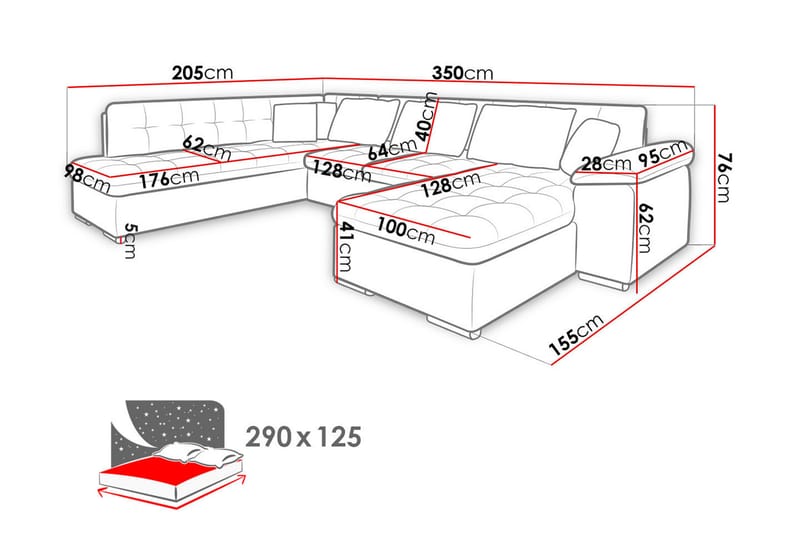 Niko U-sovesofa 350x205x76 cm - Grå - Møbler - Sofaer - Sovesofaer