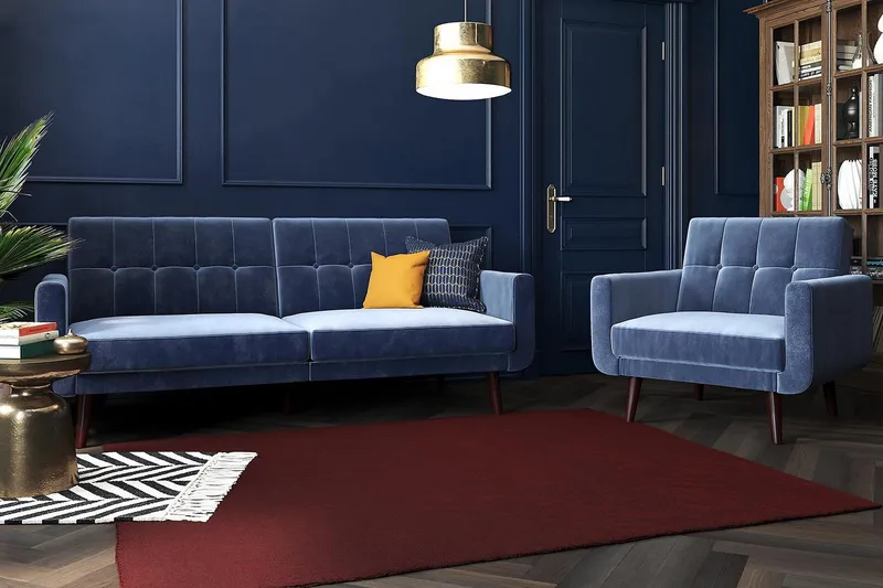 Nola 3-seters Sovesofa Fløyel/Blå - Dorel Home - Møbler - Sofaer - Sovesofaer - Langsgående sovesofa