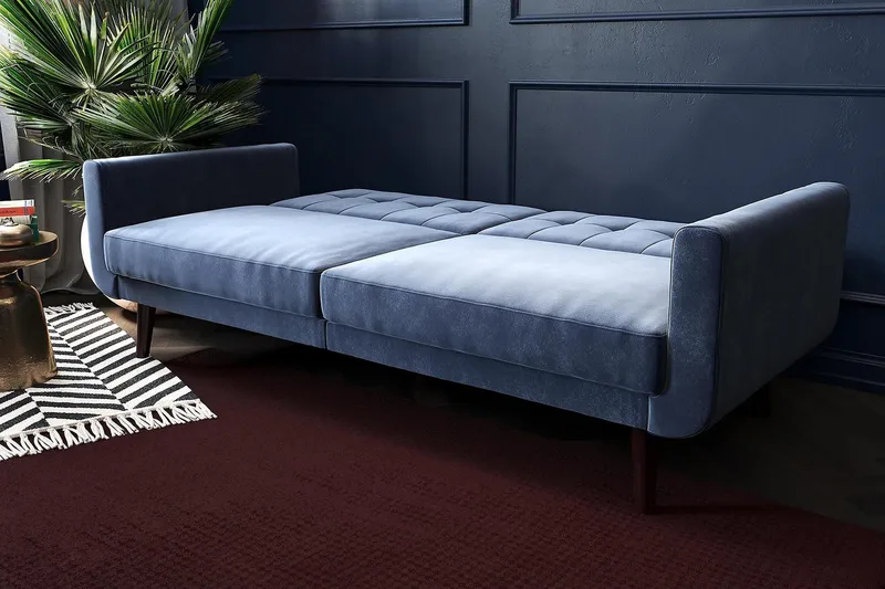 Nola 3-seters Sovesofa Fløyel/Blå - Dorel Home - Møbler - Sofaer - Sovesofaer - Langsgående sovesofa