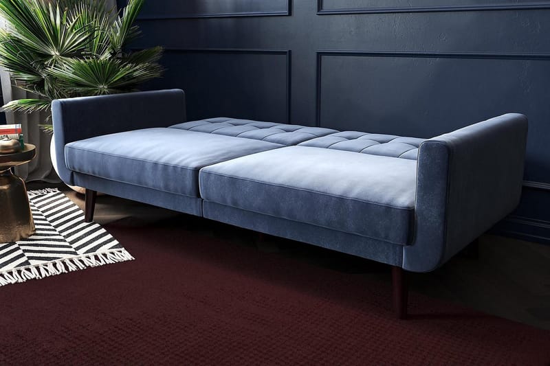 Nola 3-seters Sovesofa Fløyel/Blå - Dorel Home - Møbler - Sofaer - Sovesofaer - Langsgående sovesofa