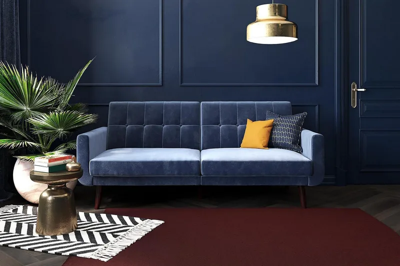 Nola 3-seters Sovesofa Fløyel/Blå - Dorel Home - Møbler - Sofaer - Sovesofaer - Langsgående sovesofa