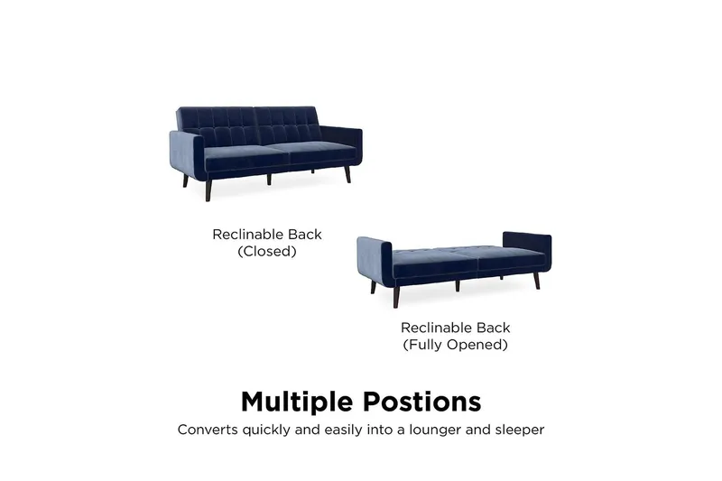 Nola 3-seters Sovesofa Fløyel/Blå - Dorel Home - Møbler - Sofaer - Sovesofaer - Langsgående sovesofa