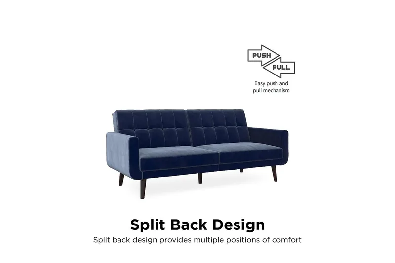 Nola 3-seters Sovesofa Fløyel/Blå - Dorel Home - Møbler - Sofaer - Sovesofaer - Langsgående sovesofa