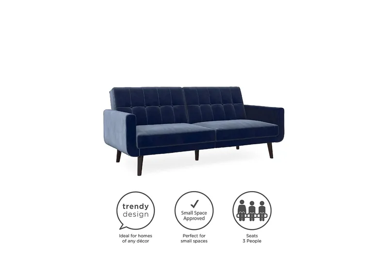 Nola 3-seters Sovesofa Fløyel/Blå - Dorel Home - Møbler - Sofaer - Sovesofaer - Langsgående sovesofa