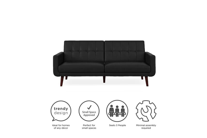 Nola 3-seters Sovesofa Kunstlær/Svart - Dorel Home - Møbler - Sofaer - Sovesofaer - Langsgående sovesofa
