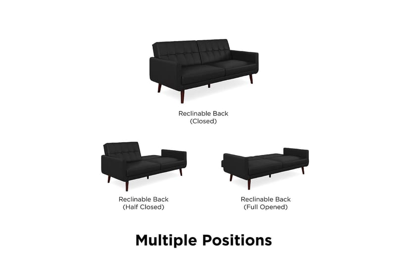 Nola 3-seters Sovesofa Kunstlær/Svart - Dorel Home - Møbler - Sofaer - Sovesofaer - Langsgående sovesofa