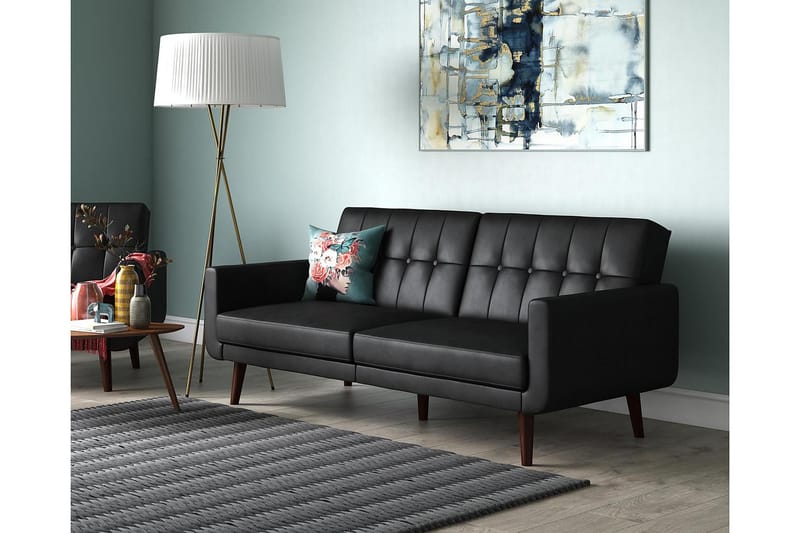 Nola 3-seters Sovesofa Kunstlær/Svart - Dorel Home - Møbler - Sofaer - Sovesofaer - Langsgående sovesofa