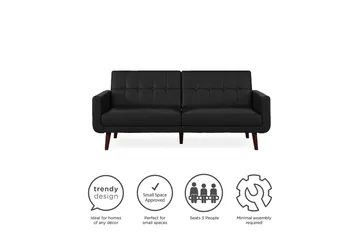 Nola 3-seters Sovesofa Kunstlær/Svart - Dorel Home - Møbler - Sofaer - Sovesofaer - Langsgående sovesofa