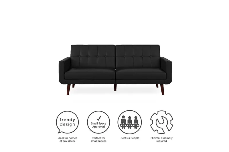 Nola 3-seters Sovesofa Kunstlær/Svart - Dorel Home - Møbler - Sofaer - Sovesofaer - Langsgående sovesofa