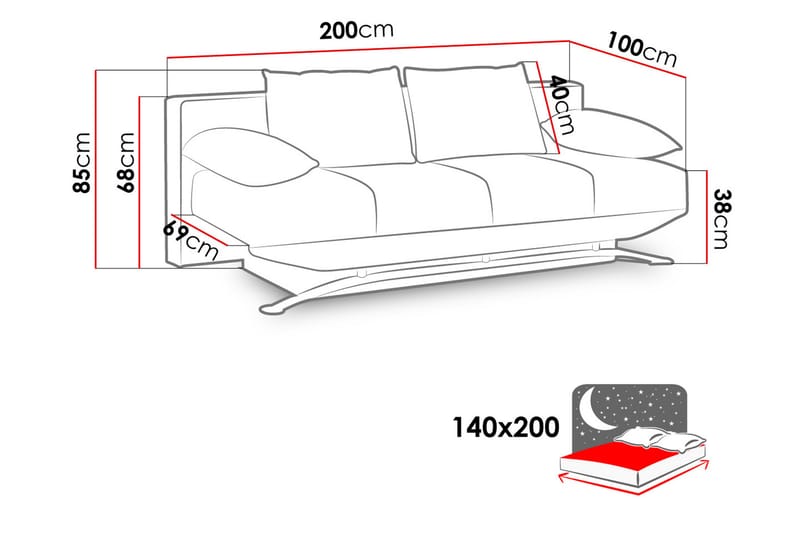 Oils Sovesofa 200x100x85 cm - Sovesofaer - Skinnsofaer - 3 seters sovesofa