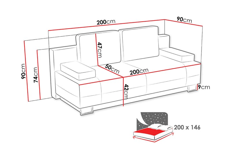 Optima Sovesofa 200x90x90 cm - Sovesofaer - 4 seters sovesofa