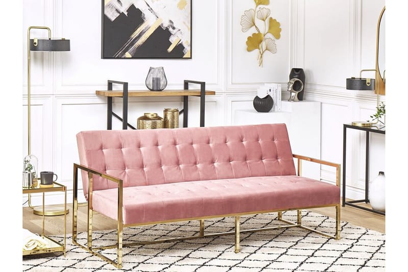 Ordsbo 3-seter Sovesofa - Fløyel / Rosa - Møbler - Sofaer - Sovesofaer