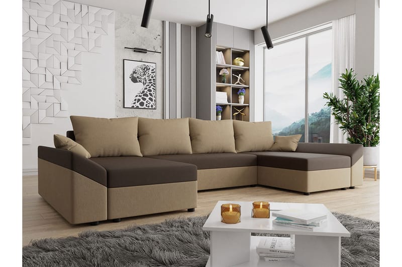 Ovadia 5-seters Sovesofa - Brun/Beige - Sovesofaer - Sovesofa divan - Fløyel sofaer