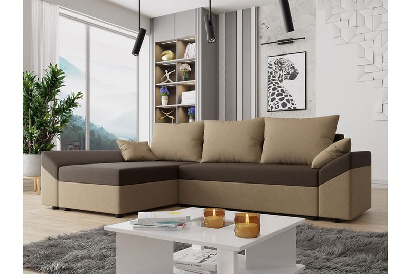 Ovadia 5-seters Sovesofa - Brun/Beige - Sovesofaer - Sovesofa divan - Fløyel sofaer