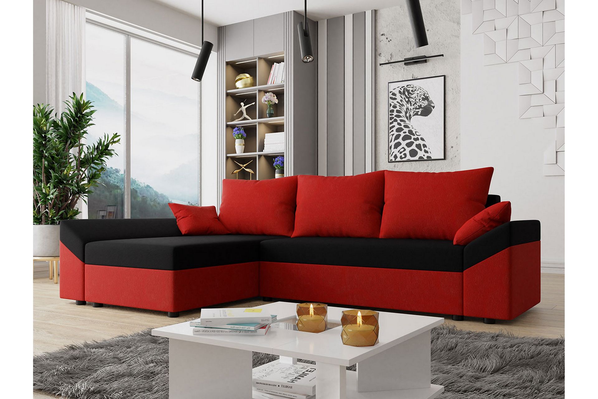 Ovadia 5-seters Sovesofa - Rød / Svart - Møbler - Sofaer - Sovesofaer