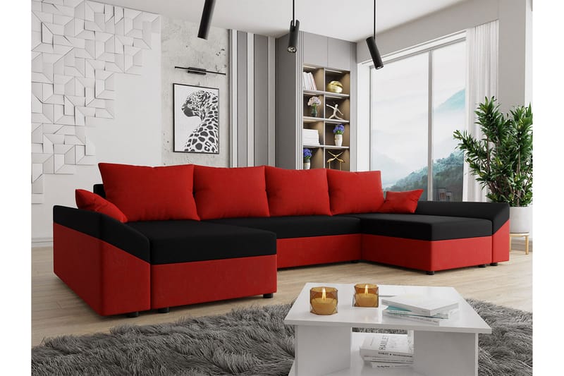 Ovadia 5-seters Sovesofa - Rød/Svart - Møbler - Sofaer - Sovesofaer