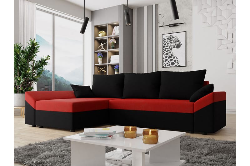 Ovadia 5-seters Sovesofa - Svart/Rød - Møbler - Sofaer - Sovesofaer