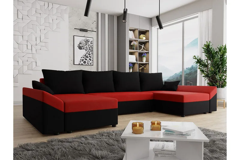 Ovadia 5-seters Sovesofa - Svart/Rød - Møbler - Sofaer - Sovesofaer