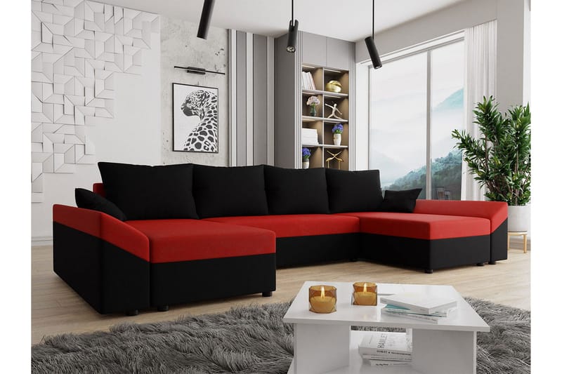 Ovadia 5-seters Sovesofa - Svart/Rød - Møbler - Sofaer - Sovesofaer