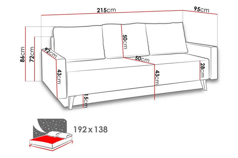 Oviedo 3-seter Sovesofa med Oppbevaring 95x215 cm i Stoff - Grå - Møbler - Sofaer - Sovesofaer