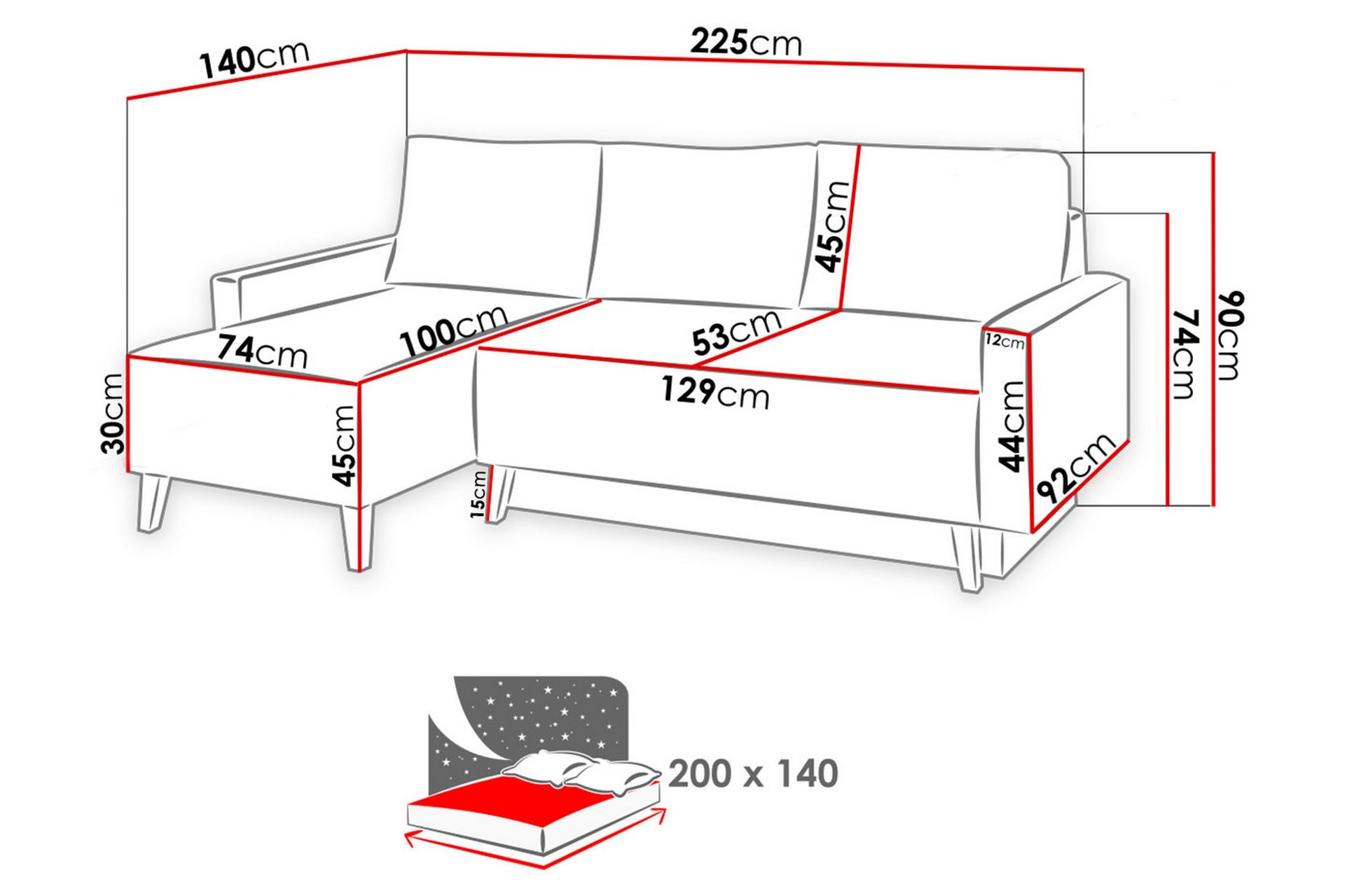 Oviedo Divansovesofa 225x140x88 cm - Møbler - Sofaer - Sovesofaer