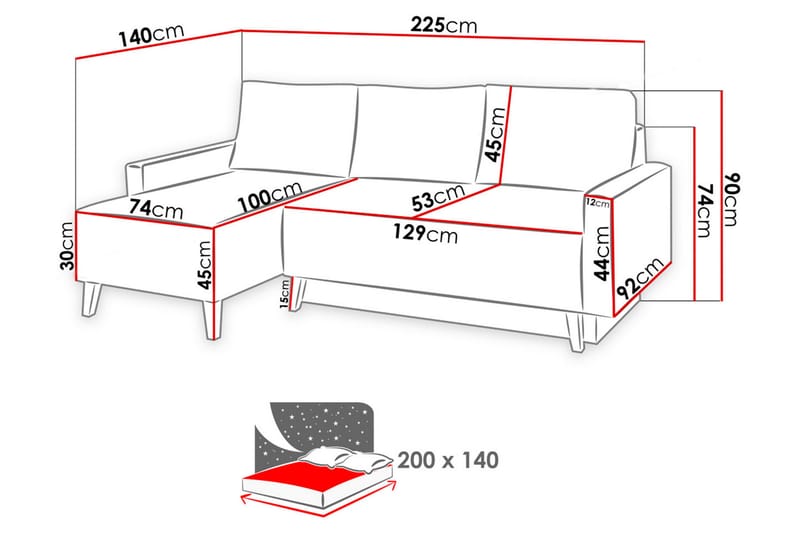 Oviedo Divansovesofa 225x140x88 cm - Møbler - Sofaer - Sovesofaer