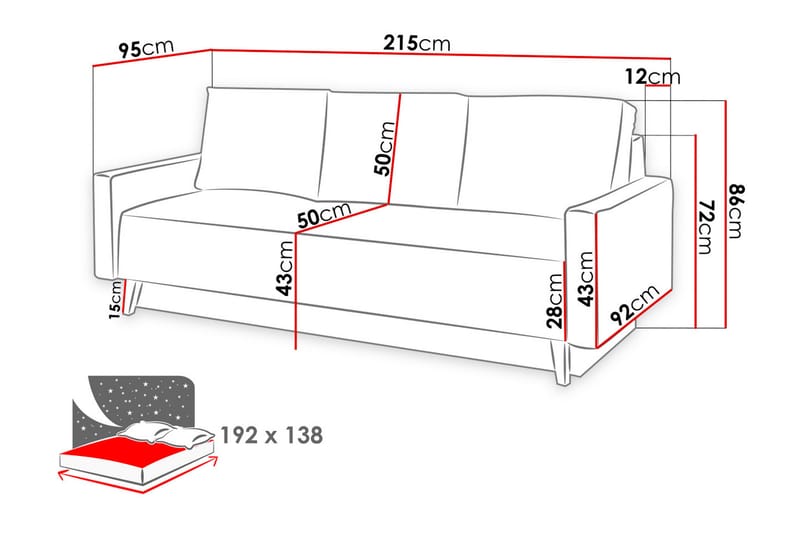 Oviedo Sovesofa 215x95x86 cm - Sovesofaer - 3 seters sovesofa