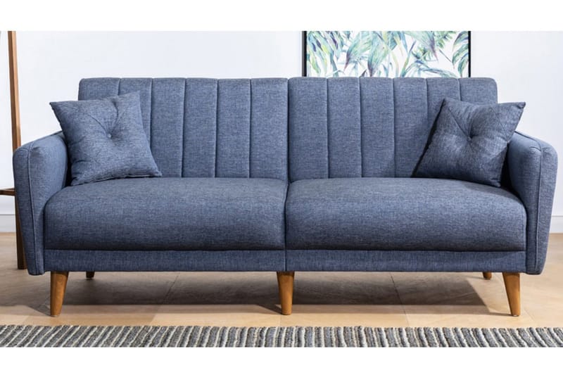 Pattyn Sovesofa i Stoff med Trebein - Blå - Møbler - Sofaer - Sovesofaer
