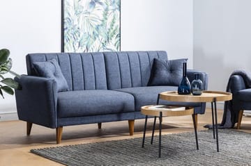 Pattyn Sovesofa i Stoff med Trebein - Blå - Møbler - Sofaer - Sovesofaer