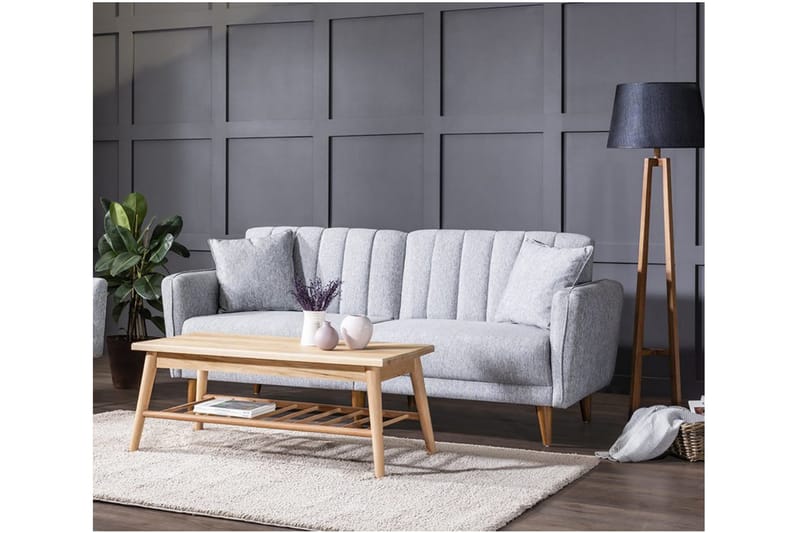 Pattyn Sovesofa i Stoff med Trebein - Grå - Møbler - Sofaer - Sovesofaer