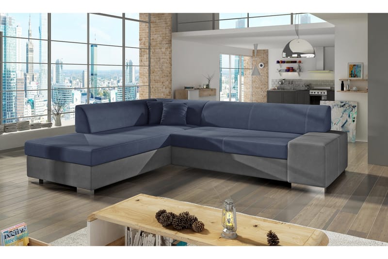 Pavones Sovesofa med Sjeselong - Blå/Grå - Møbler - Sofaer - Sovesofaer