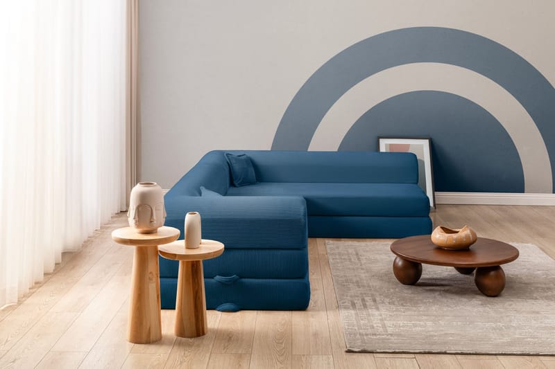 Pento L-formet Hjørnesovesofa 190x280 cm i Stoff - Blå - Møbler - Sofaer - Sovesofaer